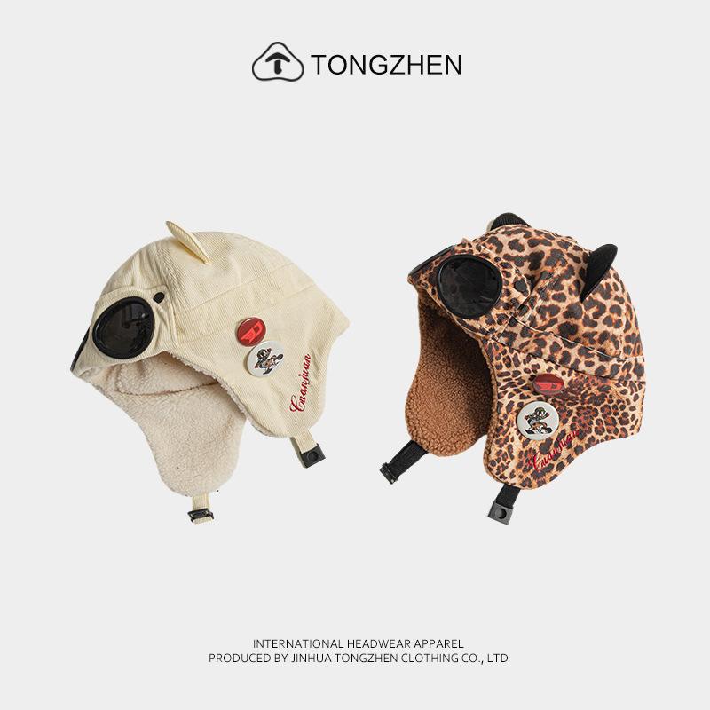 Sunglasses pilot hat, women's cat-ear style, fleece-lined and thickened, ski ear warmer, and Lei Feng hat