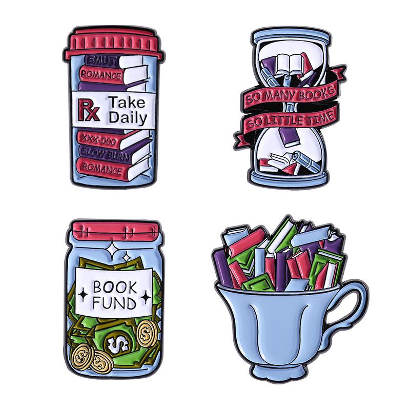 Book Storage Enamel Pins Custom SO MANY BOOKS SO LITTLE TIME Brooches Lapel Badges Clothes Funny Jewelry Gift for Friends