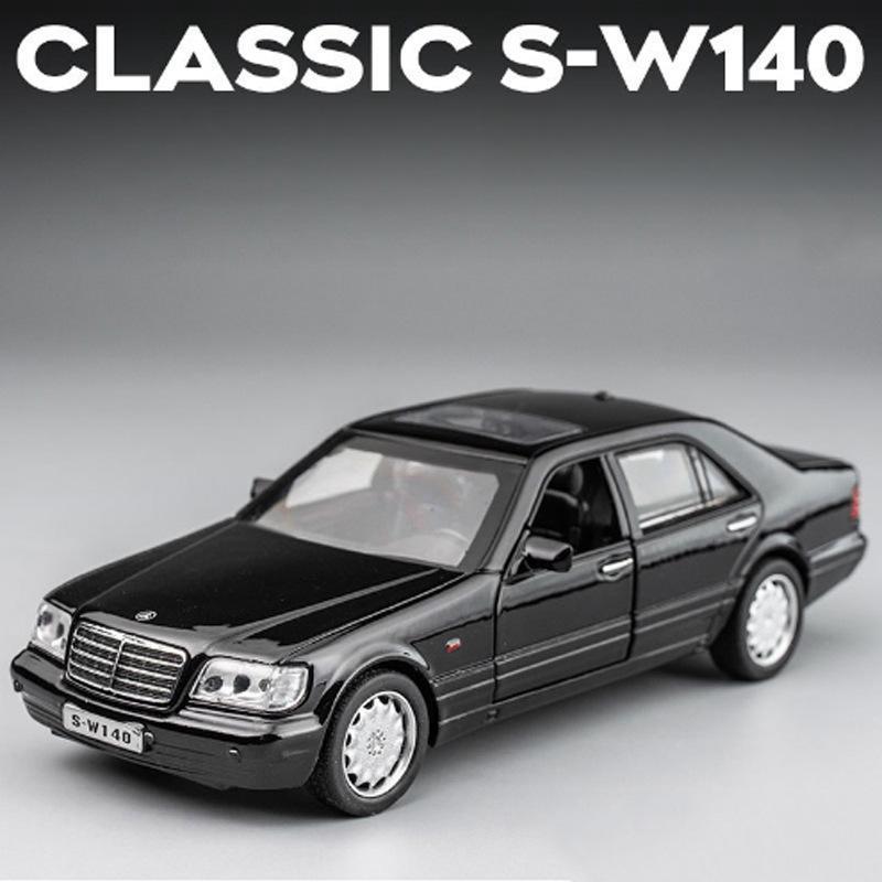 1/32 Benz W140 Классическая игрушечная модель автомобиля из литого сплава Миниатюрная со звуком и светом Инерционный механизм 1:32 Коллекция Подарок для Мальчика Малыша