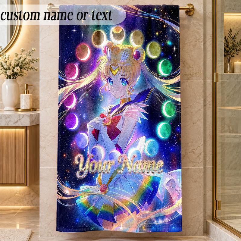 Beach TowelSailor Moon Custom Name Text Personalized Soft Towel for Beach Pool Indoor Home Decor Gift