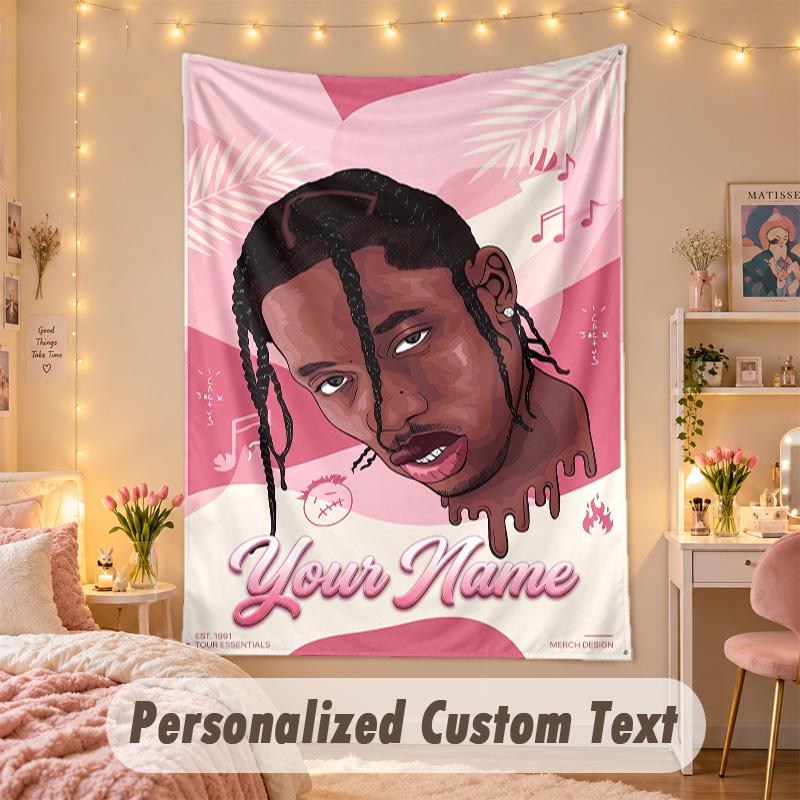 Custom Personalized Tapestry,Travis Scott Print Custom Name Text Wall Art Hanging for Bedroom