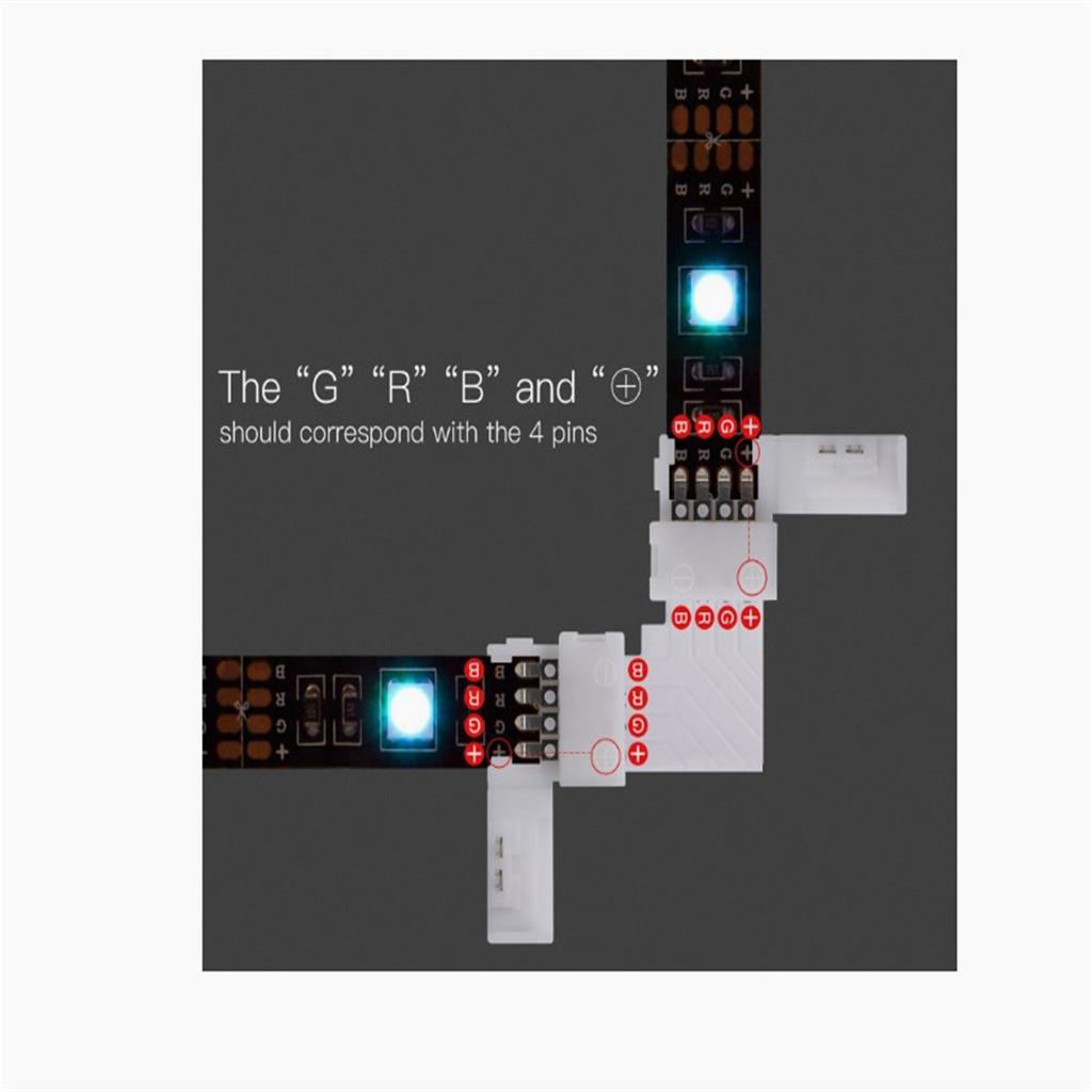 10x 10mm 4 Pin 5050/3528 Rgb Led Strip Light Corner Connector L-shaped Design Pbt Fireproof Material Pcb Adapter