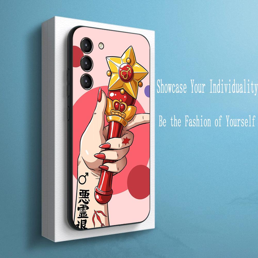 Magical Girl Warrior classic anime pattern Phone Case For Samsung Galaxy S26 S25 S24 S23 S22 S21 Plus Ultra Note20 Soft Black