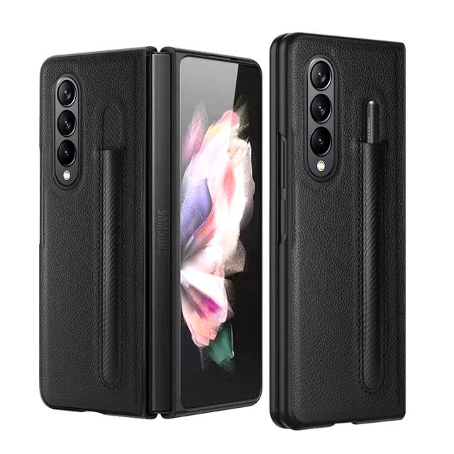 Противоударный нескользящий кожаный чехол для Samsung Galaxy Z Fold 4 5g Fold4 Fold3 Fold 3 Zfold4 Zfold3 S Чехол с держателем для ручек