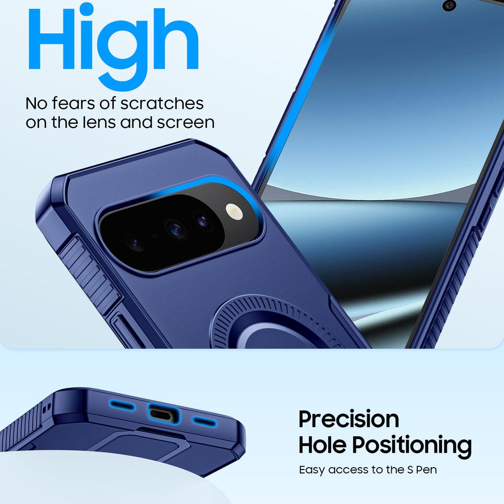 For Google Pixel 10/10 Pro With 360° Spin Stand,Military Grade Protection,Fit for Magsafe,Shockproof Case With Kickstand-Blue