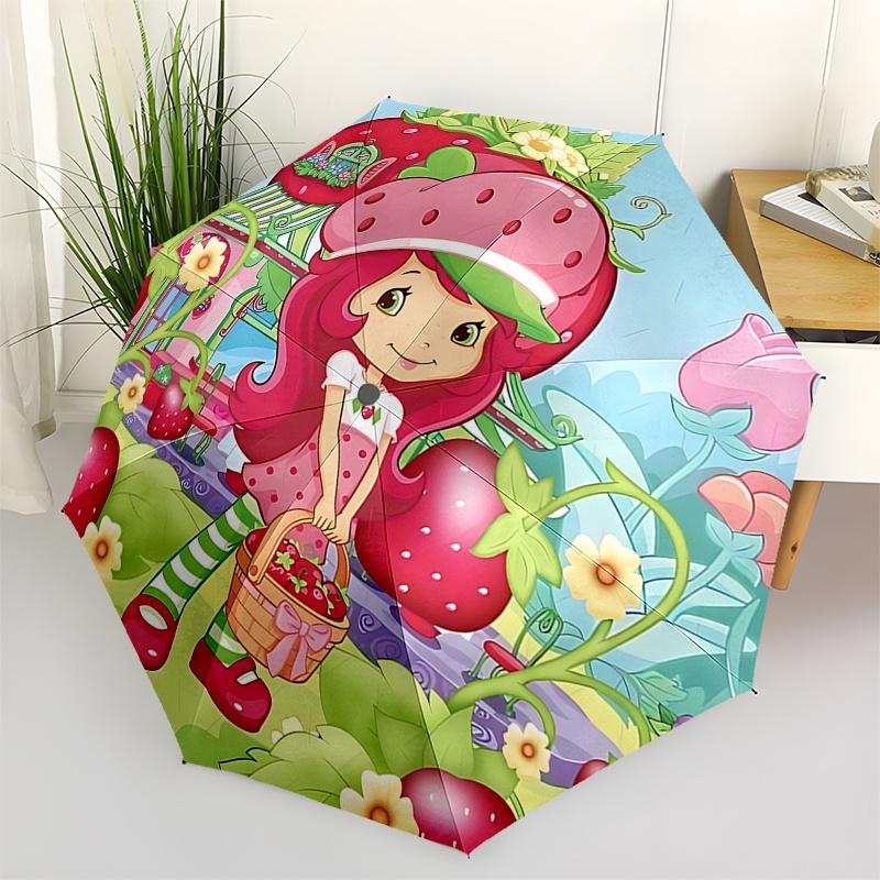 Strawberry Shortcake Automatic Opening/Closing Umbrella - Foldable Design with 8 Bones, Outdoor Use, Perfect Gift for Fans and Travelers0104