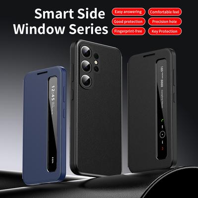 Прозрачный умный чехол-книжка с окошком для Samsung Galaxy S26 Ultra S25 Plus S22+ 5G A36 Z FOLD 7/6/5/4/3 Кожаный чехол со смарт-чипом