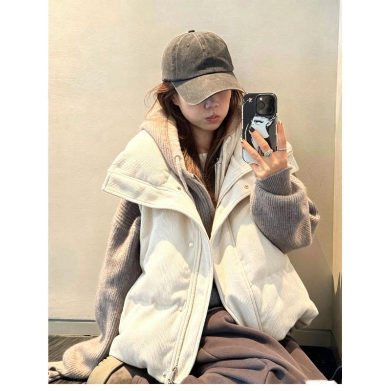 Womens Sleeveless Puffer Vest Fall Winter Solid Color Stand Collar Loose Casual Outerwear