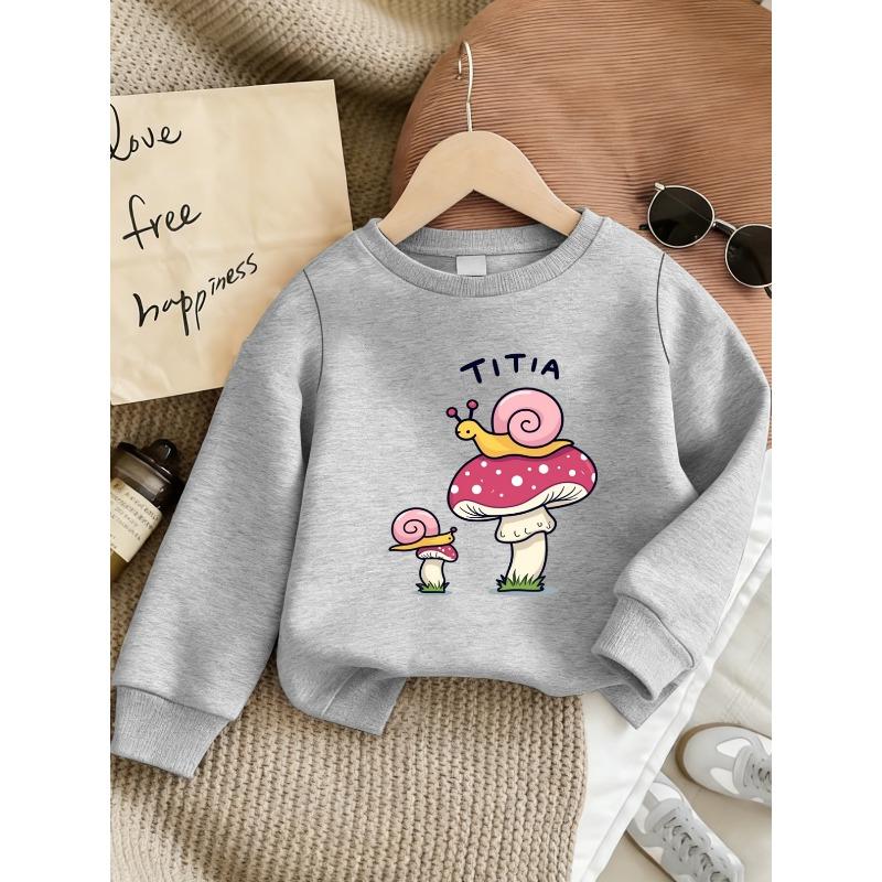 Adorable Snail And Mushroom Print Design, a Comfortable And Easy Thin Sweatshirt for Baby Girls Aged 0-3
