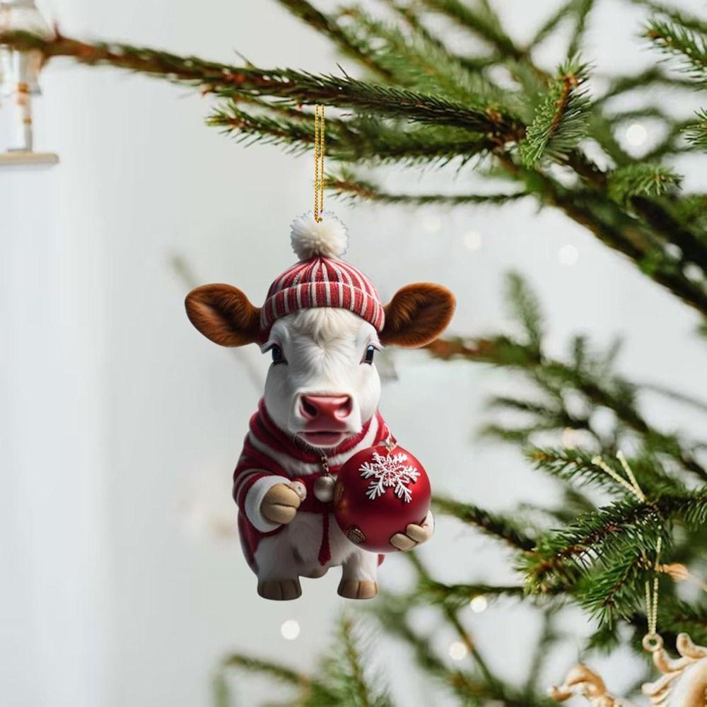 Flat Cow Christmas Tree Ornament Cartoon Car Rear View Mirror Pendant Christmas