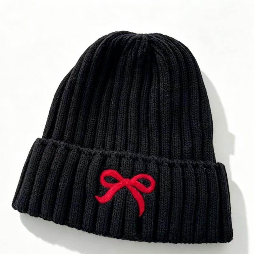 Embroidery Bow Knitted Beanie Cap Cold Proof Kids Knitted Hat cute Baby Knit Hat Girls