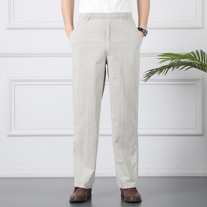 Большие размеры осень-лето повседневные брюки из натурального хлопка и льна с высокой талией большого размера льняные дышащие свободные мужские брюки