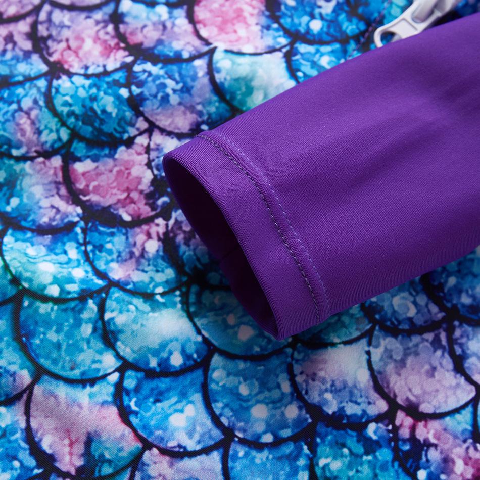 2025 Купальник с длинным рукавом для девочек, цельный, с рисунком рыбьей чешуи и защитой от солнца