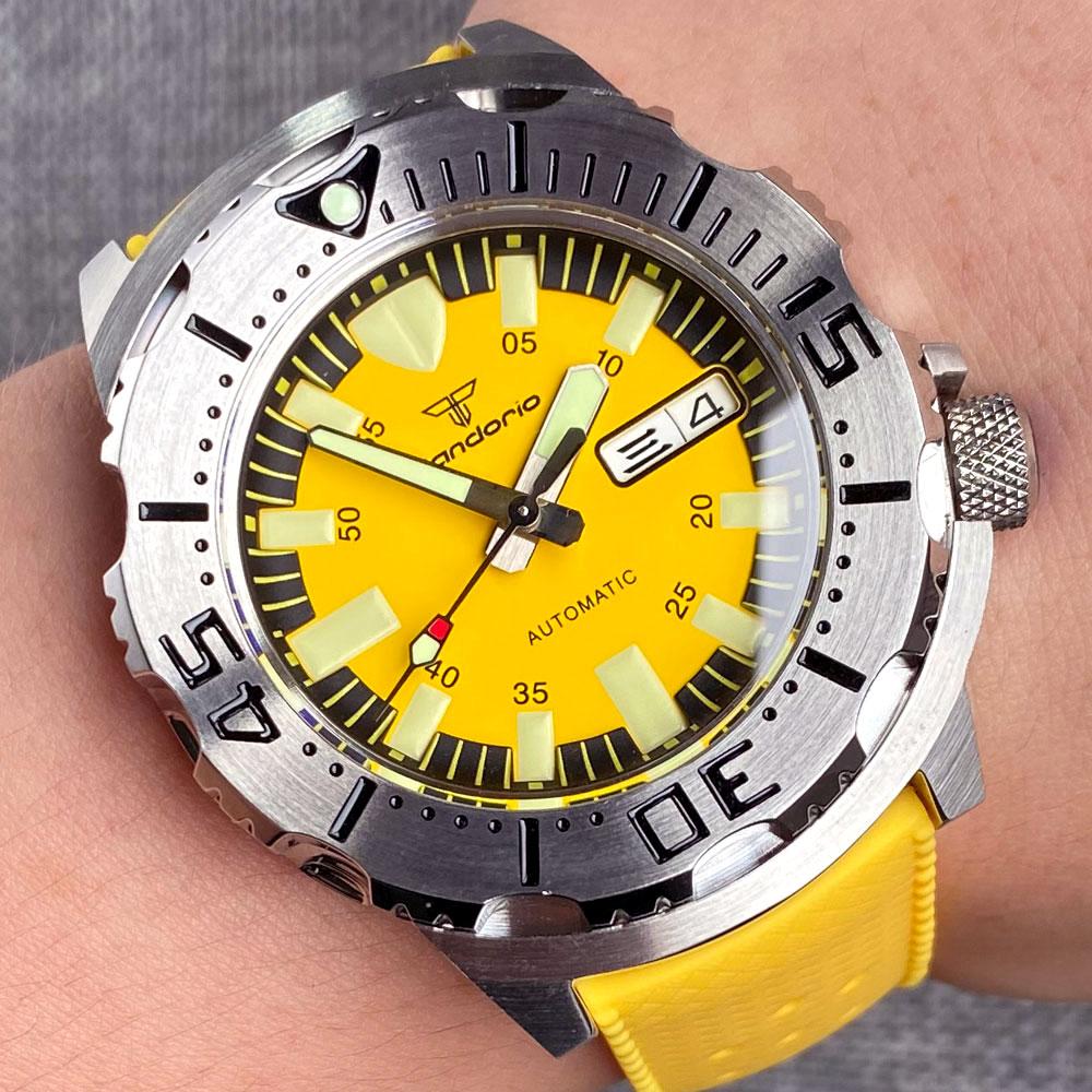 Tandorio 42mm Monster Blue Dial NH36A Men Automatic Watch AR Sapphire Glass 3.8 O'Clock Crown Lume 20ATM Diving Rubber Strap
