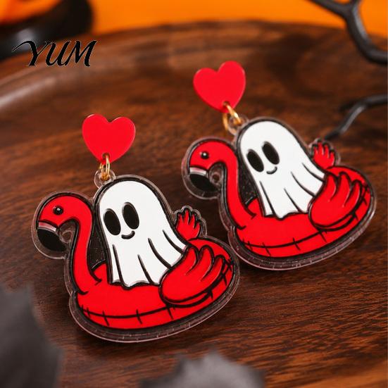 Lightweight Statement Earrings 1 Pair Summer Halloween Ghost for Women, Cute Acrylic Holiday Accessories Pool Float Dangle Drop Earrings, 2D