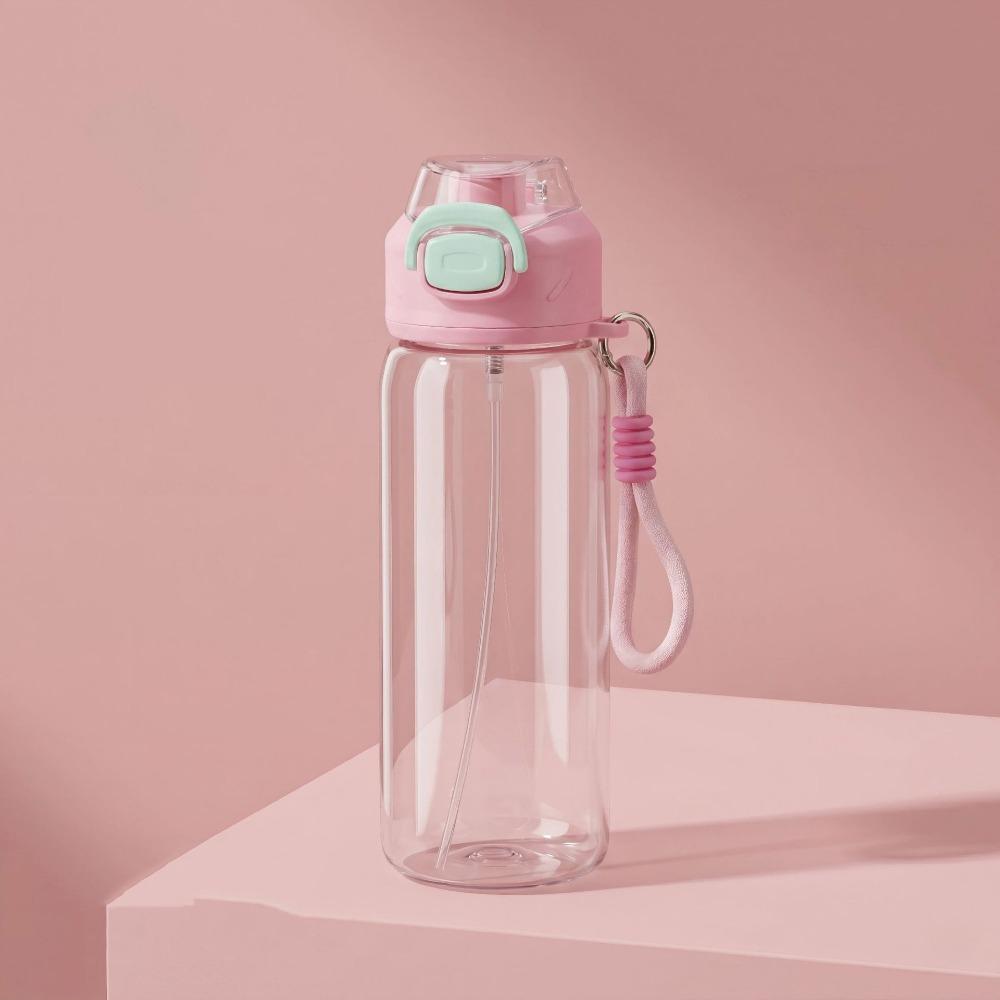 Heat Resistant Sports Spray Water Bottle 600 ML Plastic Water Bottle Drinking Straw Cup Cycling