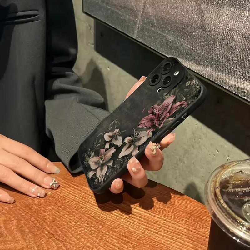 Чехол для телефона с готическим цветочным принтом для серии iPhone 17 16 15 14 13 12 11 Pro Max Plus Двухслойная защита
