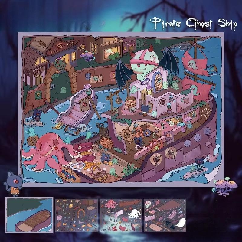 Gothic 3D Diorama Stickers Miniature Haunted House Scene Decals for Journaling Aesthetic Horror Supplies Scrapbook Stickers