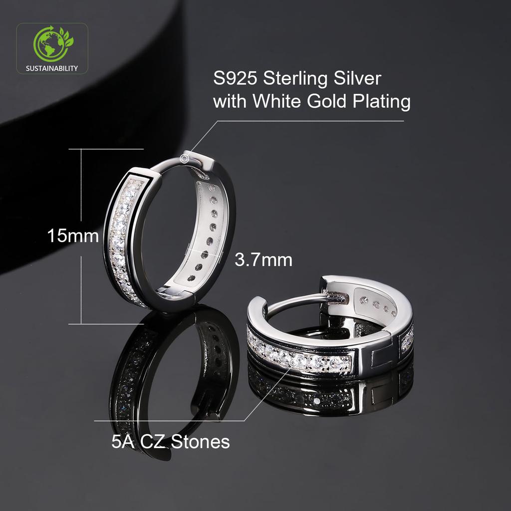 USA Free Ship 14K Gold Plating Hypoallergenic Huggie Cubic Zirconia Sterling Silver 925 Jewellery Women 5A CZ Hoop Earrings Men