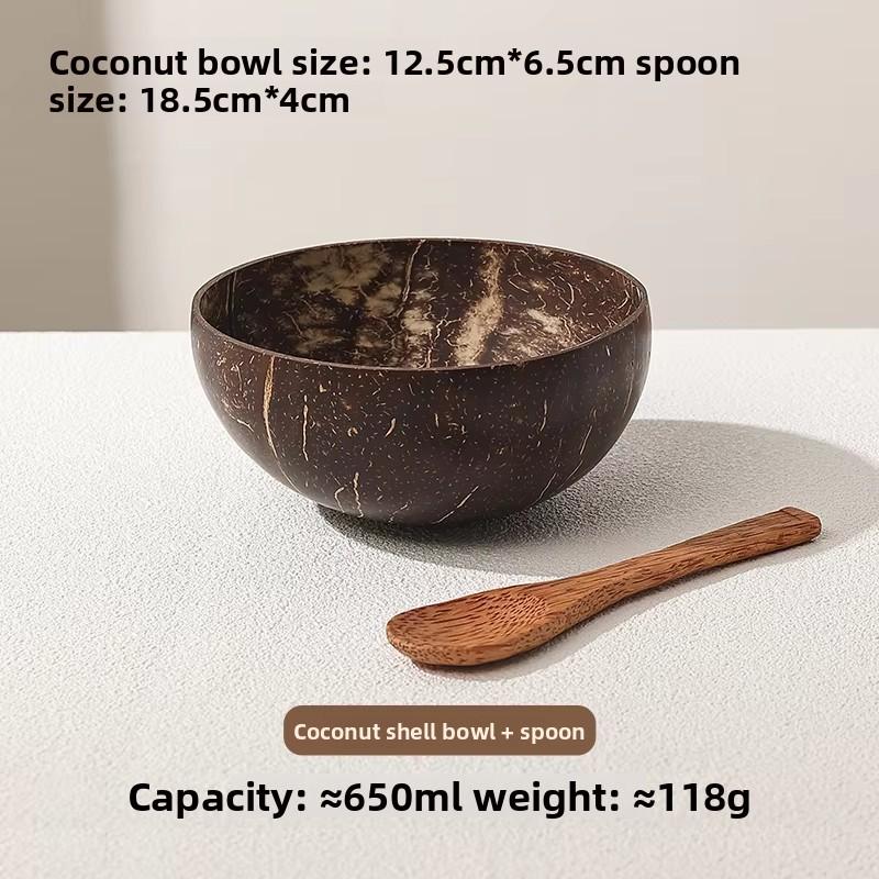 Natural Coconut Shell Bowl Polished Wood Bowl for Smoothie Yogurt Dessert Sugar Water Fruit Salad Oatmeal Milkshake