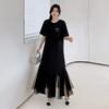 Women New 2025 Summer Plus Size Casual Short Sleeve Dress Basic Loose Long Dress Maxi Black Lace
