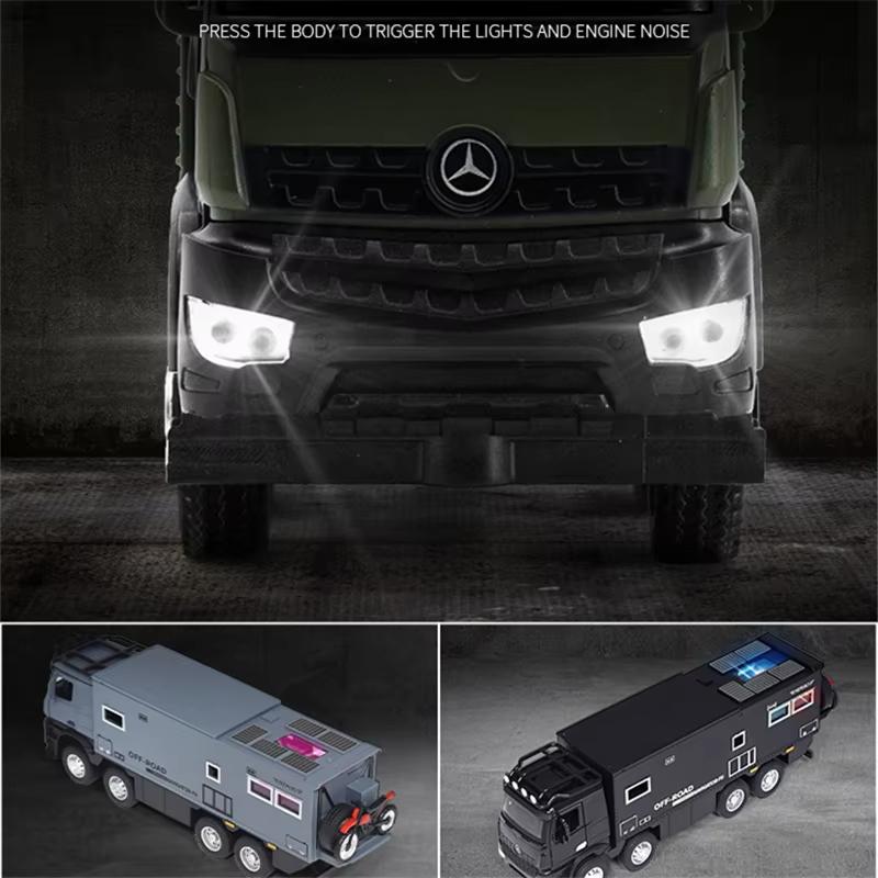 New 1/24 NOMADISMs Arocs Unimog Alloy Motorhome Touring Car Model Diecast Metal Toy Off-road RV Vehicles Model Sound Light Kids Gift