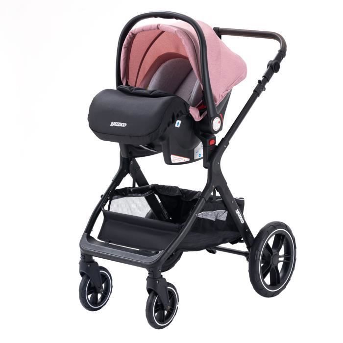 YAZOCO - Poussette 3 en 1 Bébé Combinée Siège-Auto Nacelle Trio Réversible Réglable Haute Qualité Roues increvables Rose