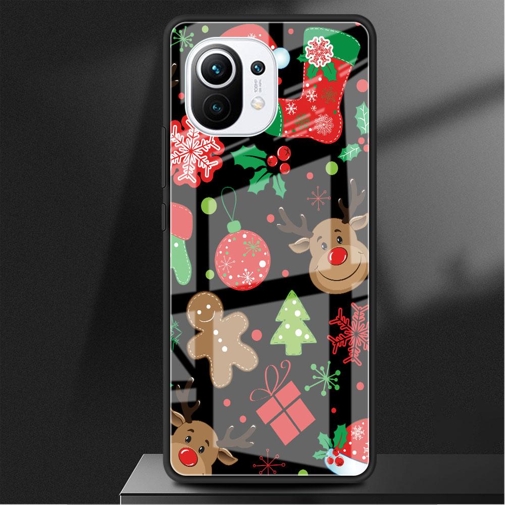 Стеклянный чехол для Xiaomi Poco X3 NFC 11 Lite 11T F3 M3 для Redmi Note 11 10 9 8 Pro 10S 9S 9A 9C, чехол для телефона, милый рождественский снеговик