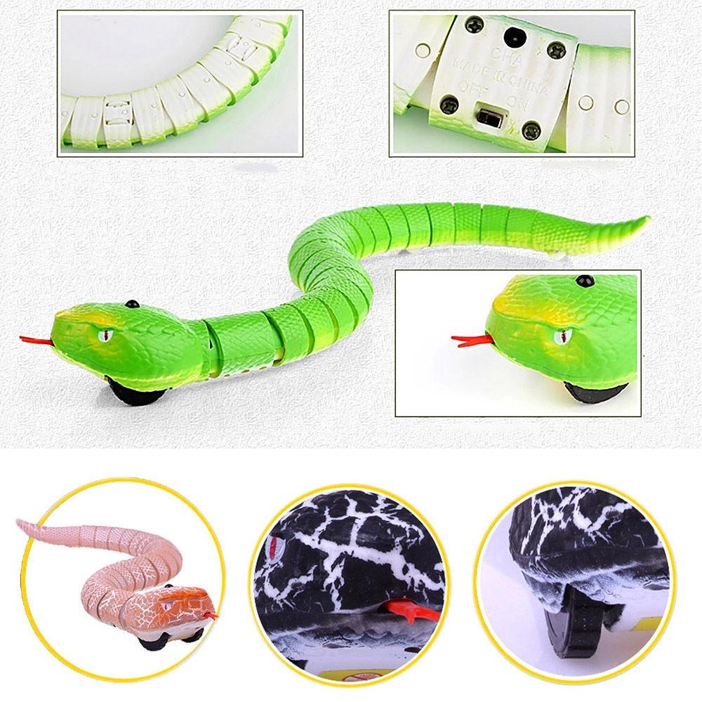 Ужасающая змея-погремушка на радиоуправлении, игрушка для розыгрышей, премиальное качество, зеленая отделка