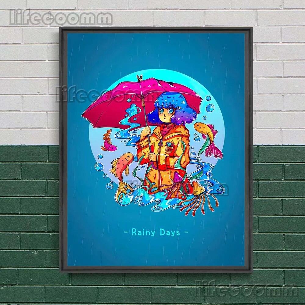 Солнце и Луна, мультяшное изображение, художественный постер, Звездная ведьма и волшебник, кот, забавная настенная живопись на холсте, грибная фея, постер с принтом, декор без рамки