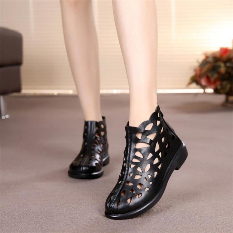 Летняя новая женская обувь из натуральной кожи, полые сандалии, дышащая женская обувь из коровьей кожи, женская повседневная обувь на плоской подошве, большой размер 43