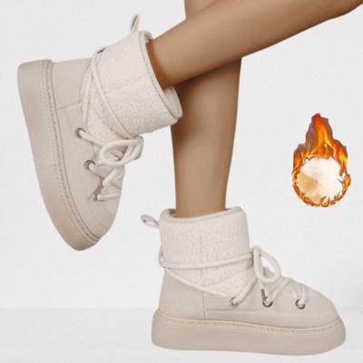 Большие размеры, зимние туфли с толстой подошвой и перекрестными ремешками, женские, 2024, новые, до середины икры, мягкие, круглые, из плюша, водонепроницаемые, повседневные, теплые, для снега