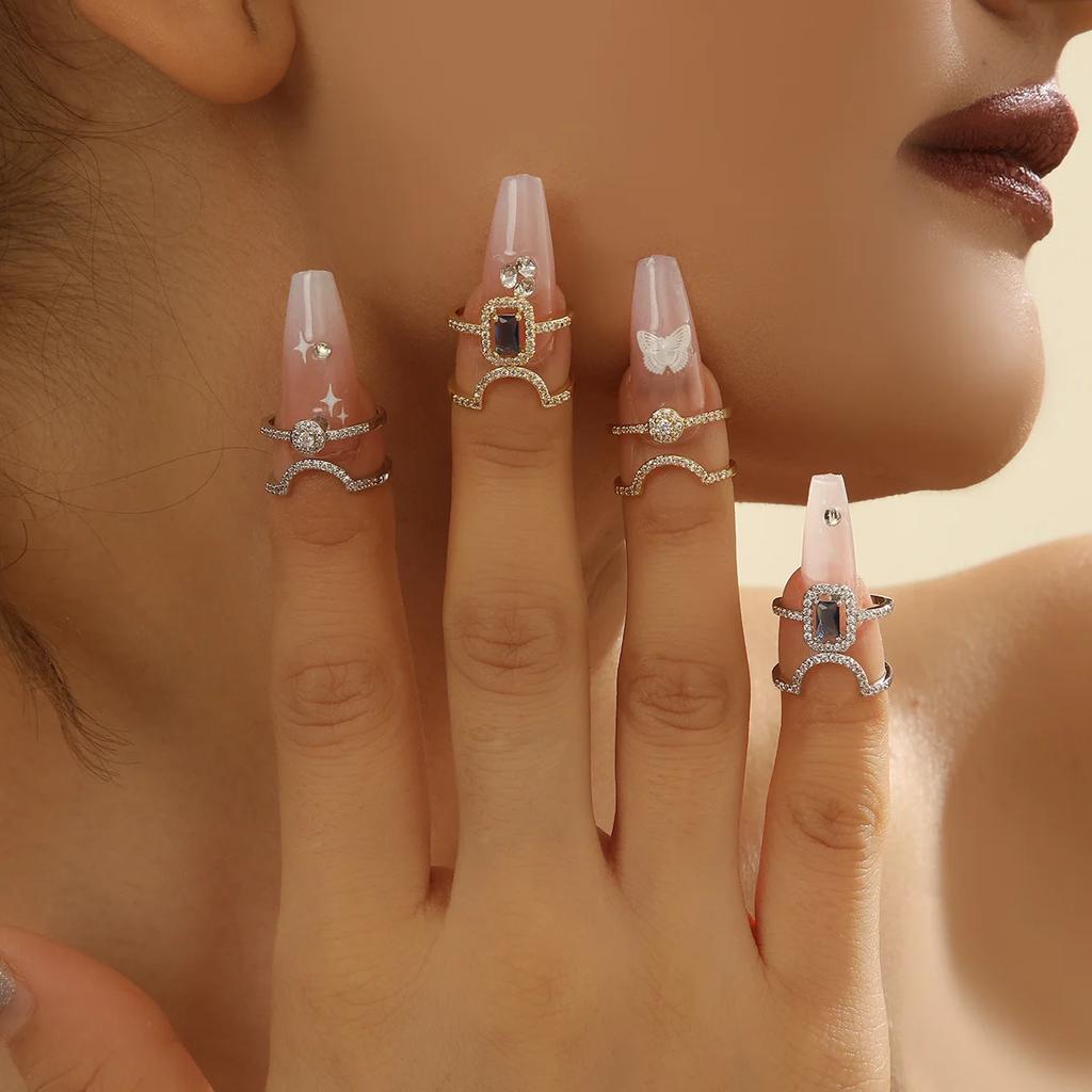 High-end Light Luxury Style Nail Art Wearable Nail 18k Gold-plated Geometric Zircon Creative Design Personality Accessories