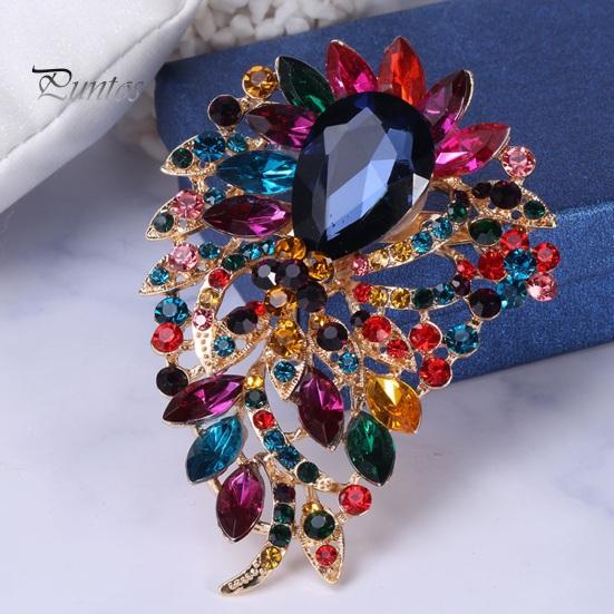 Elegant Colorful Rhinestone Glass Brooch Vibrant Color Irregular Shape Pin Shawl Scarf Suit Collar Badge Outfit Accessories
