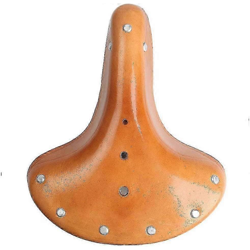Retro Style Genuine Leather Bicycle Saddle with Spring Support and Replacement Pad