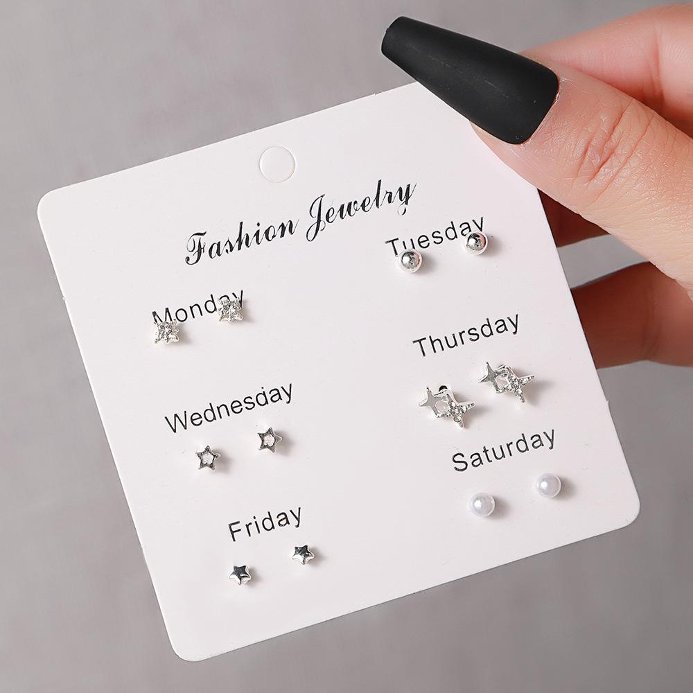 New European and American trendy fashionable fairy earrings, one-week studs delicate and compact combination earrings for women