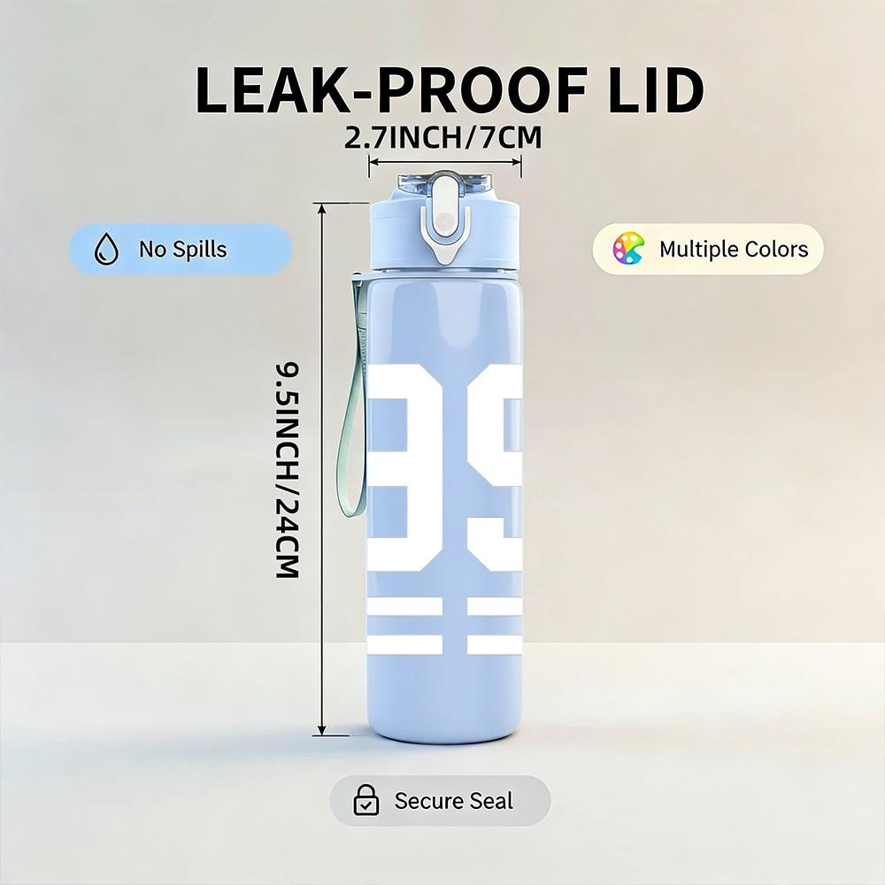 1PC White Number 99 Text Print 750ml Color Plastic Sports Water Bottle Leakproof Flip Straw Lid Suitable for Sports Office Home Use