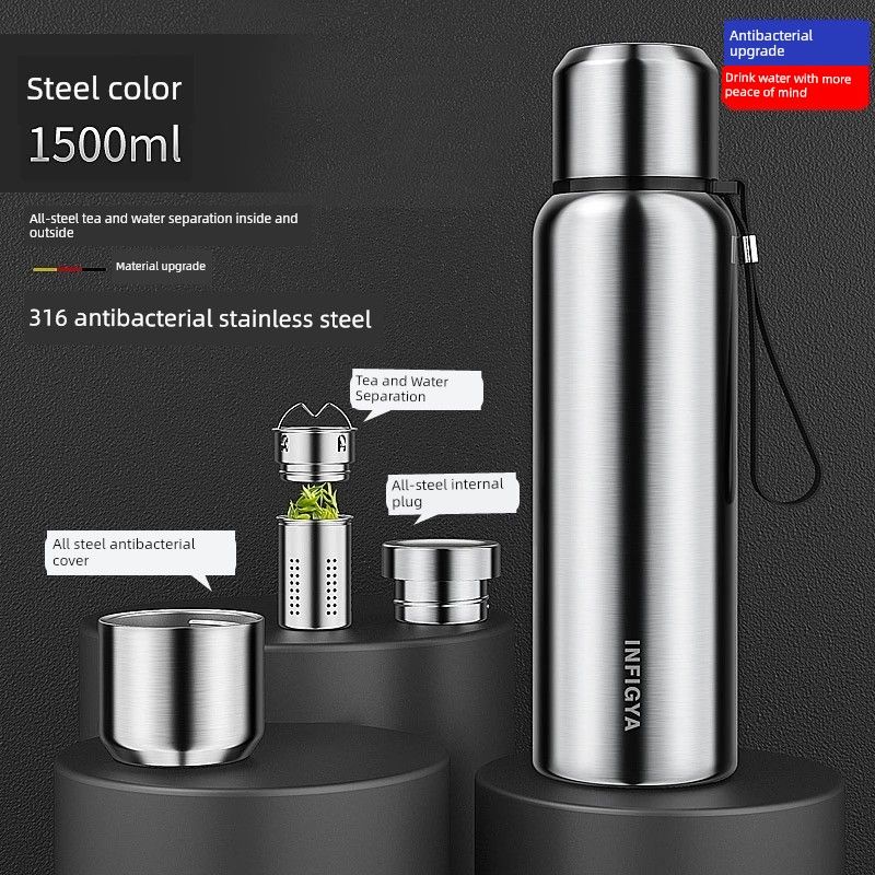 All-Steel Large-Capacity Insulated Cup 316 Stainless Steel Water Cup for Men and Women, Tea Brewing, Car-Mounted, Outdoor Tea-Water Separation Cup