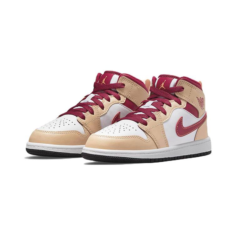 Air Jordan 1 Mid PreSchool 'Light Curry Cardinal Red' (Unisex) White Onyx / White / Cardinal Red / Light Curry Kids' Basketball Shoes 640734 201