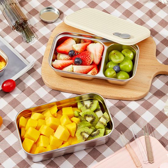 Stainless Steel Snack Containers 2 Compartment Lunch Box Leak-Proof Bento Box with Lids Reusable Food Storage Containers for Travel Camping Outdoor