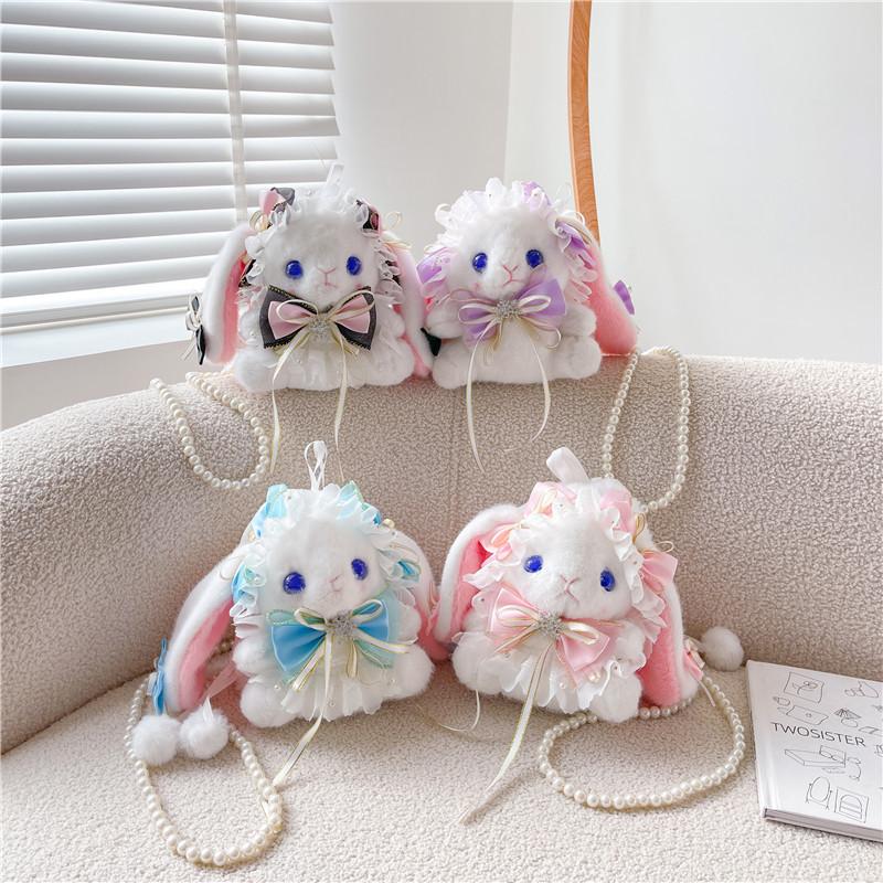 Lolita Loli Girl Plush Doll Rabbit Bag Student Messenger Bag Pearl Chain Bag