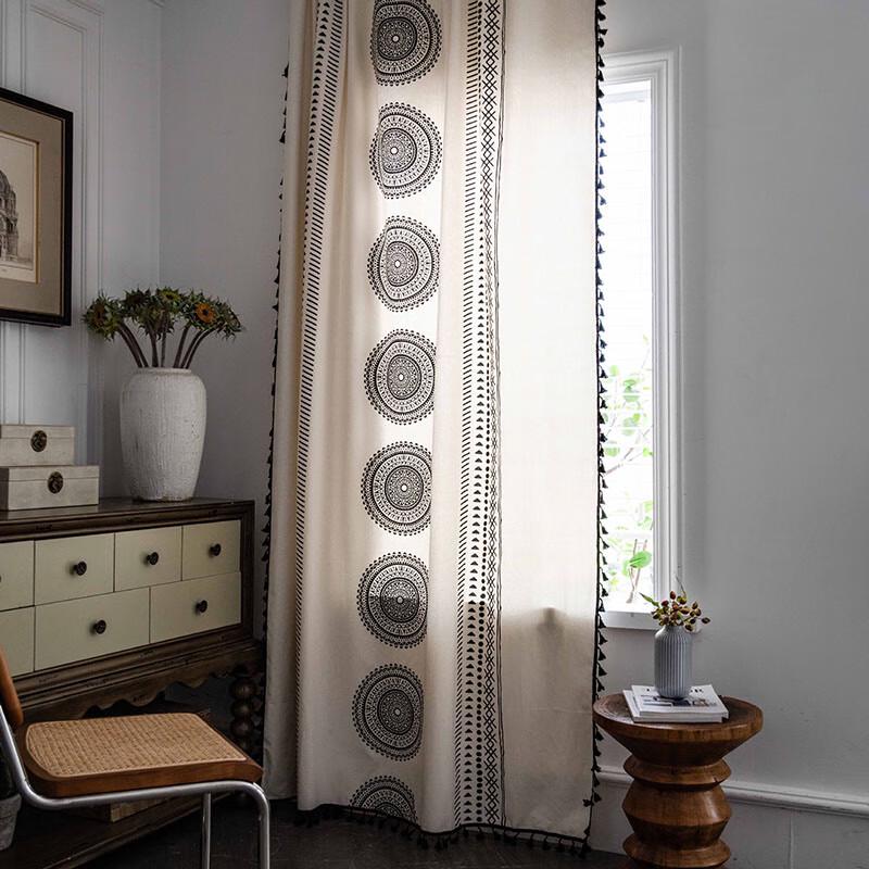 Штора Jing Ga с принтом мандалы, полузатемняющая, на штангу, цвет получерный