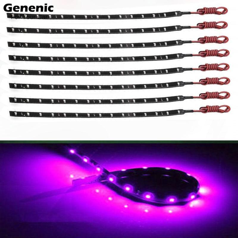 2/4Pcs 12V Car LED Flexible Light Strip Purple Self-adhesive Super Bright Energy Saving Waterproof Motor Vehicle Decor 15 LED Neon Lights 4