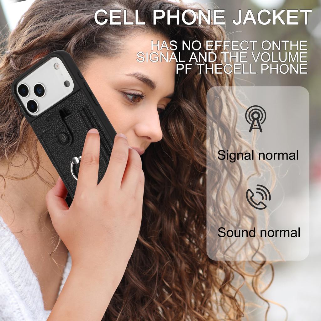 For iPhone 17 Pro Max Case with Ring Kickstand Drawing Type Card Slots Leather Back Cover