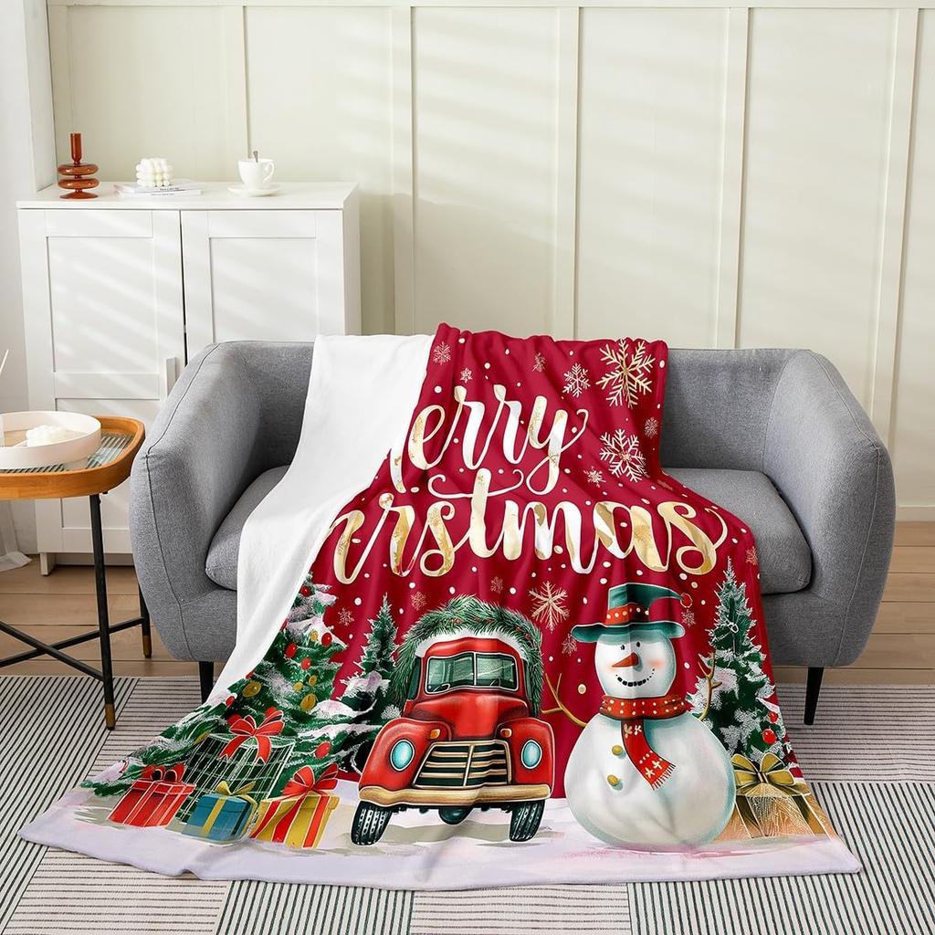 Xmas Grids Flannel Blanket Warm Lightweight,Merry Christmas Theme Warm Blanket for Couch Sofa Decor,Cartoon Santa Claus Warm