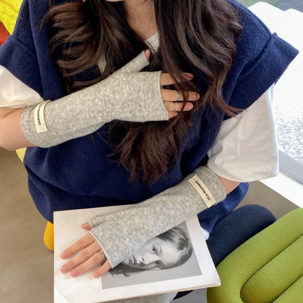 Arm Warmers Long Wrist Gloves Cashmere Elbow Mittens Korean-Style Knitted Gloves Girls Women