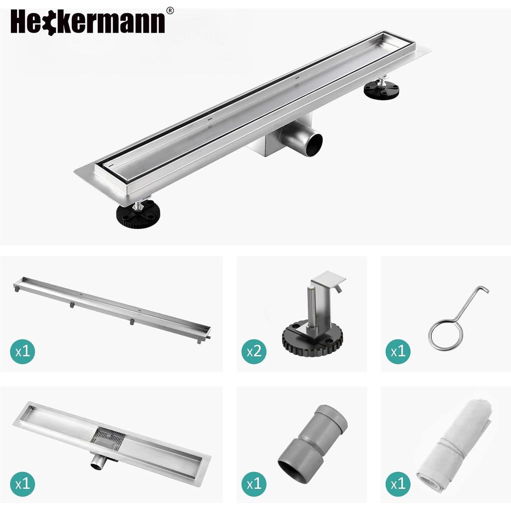 Heckermann linear floor shower drain 70cm Silver