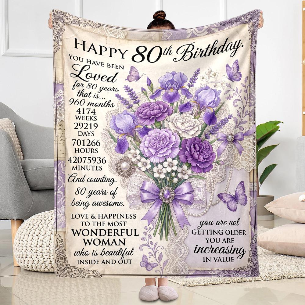 Фланелевое одеяло на 80-летие - Мягкое, подходит для диванов, кроватей, офисов, путешествий, для всех сезонов, отличный подарок на праздники и дни рождения.