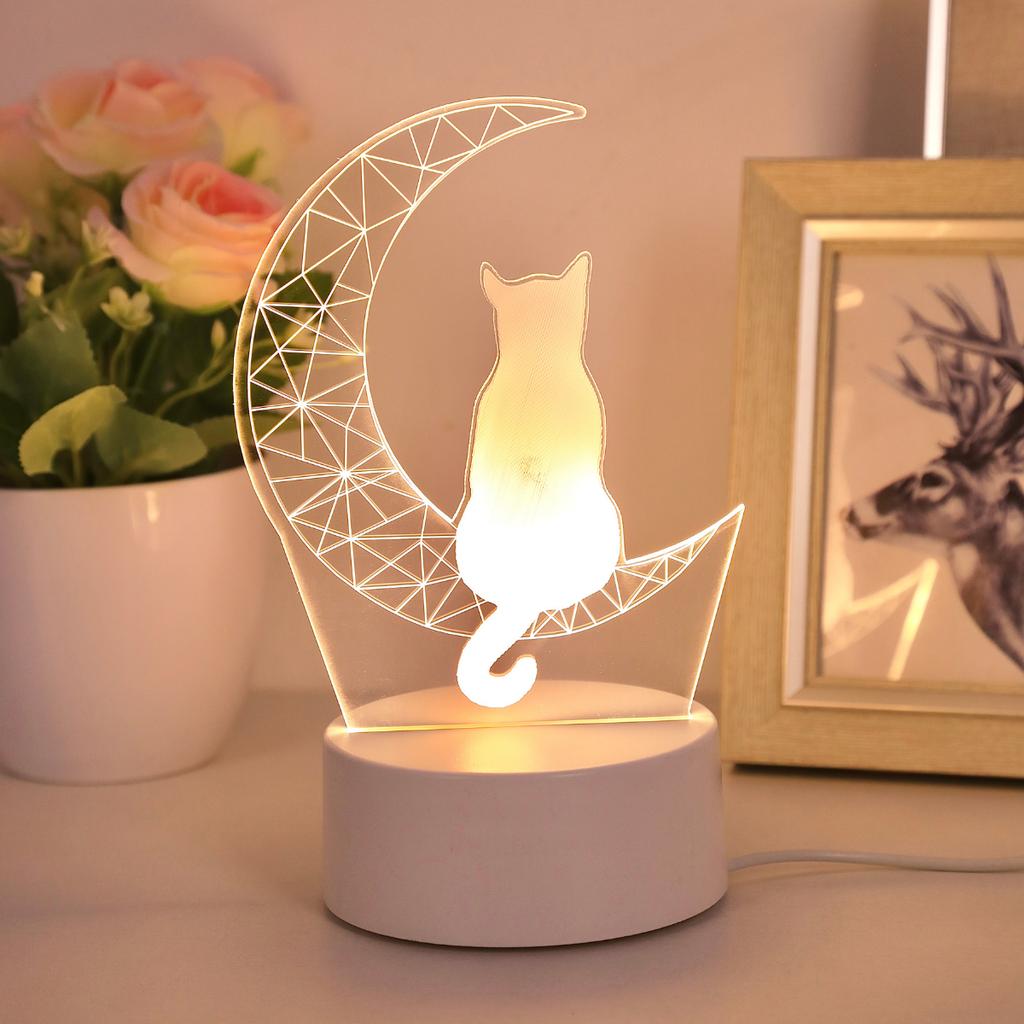 1 шт. Ночник в виде лунного кота (3D), настольная лампа с USB-подключением, светильник для спальни и рабочего стола, ночник в подарок на праздники и дни рождения.