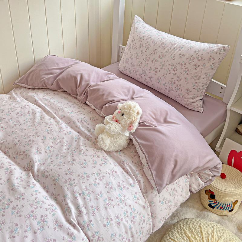 Class A washed cotton printed bed four-piece set small fresh quilt cover bed sheet pillowcase household student dormitory three-piece set a